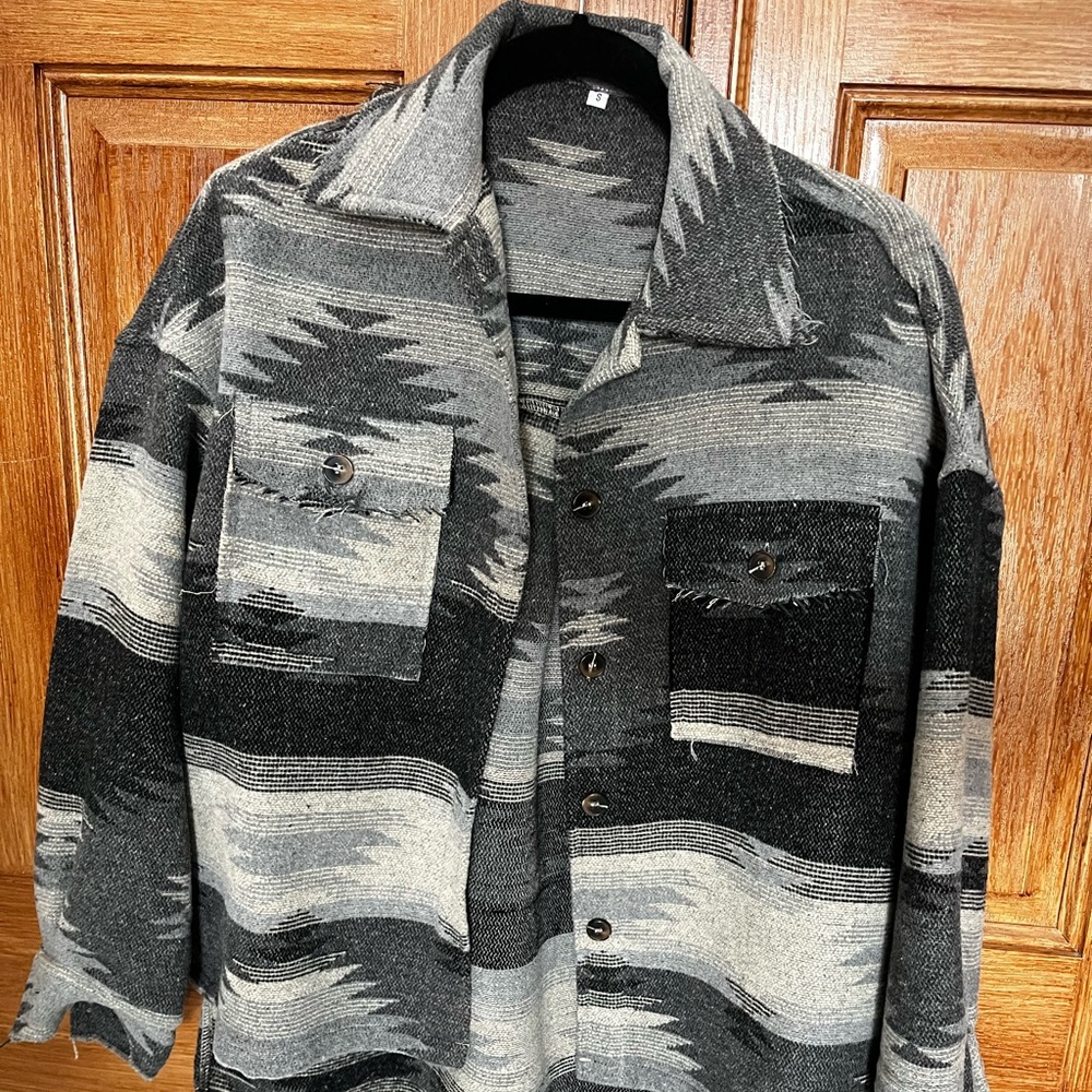 Aztec Shacket size Small, like new. Only worn once. Boutique jacket, oversized